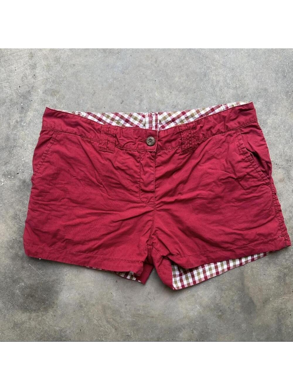 Y2K red cotton shorts with white and beige checkered lining